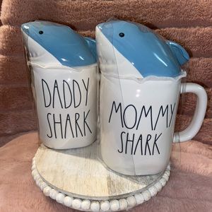 Rae Dunn mommy daddy shark mugs